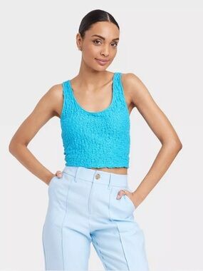 Textured Cropped Tank Top in Bright Turquoise